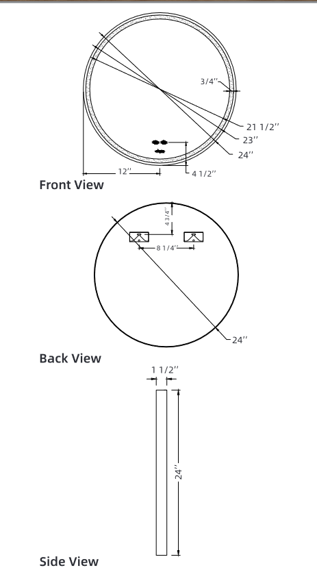 Enlarged image of  graphics showing mirror's dimensions.