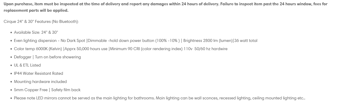 Image shows printed list of product's features.