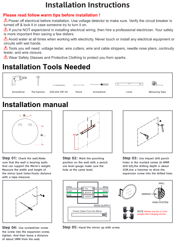 Image shows text of installation instructions with graphic illustrations.