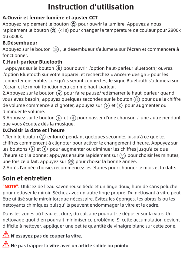 Image shows text of operating instructions in French.