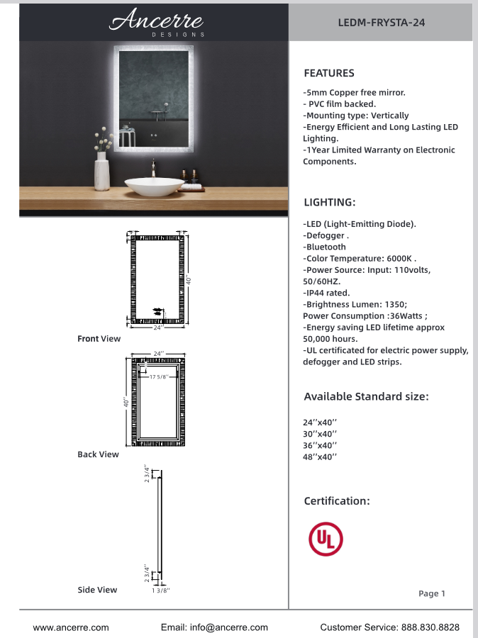 Ancerre Frysta LED Mirrors - 24