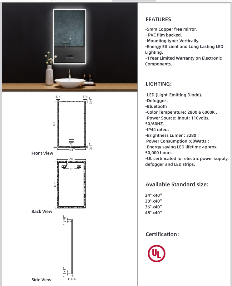 Ancerre Immersion Mirrors - 24 inch