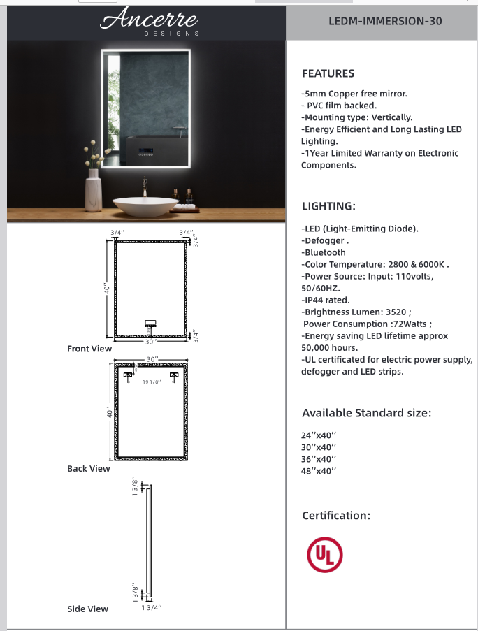 Ancerre Immersion Mirrors - 30 inch